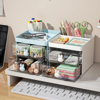 1pcs Multi-Layer Desk Organizer with Drawers Pen & Stationery Storage Box Office Desktop Makeup Organizer with Elevated Stand