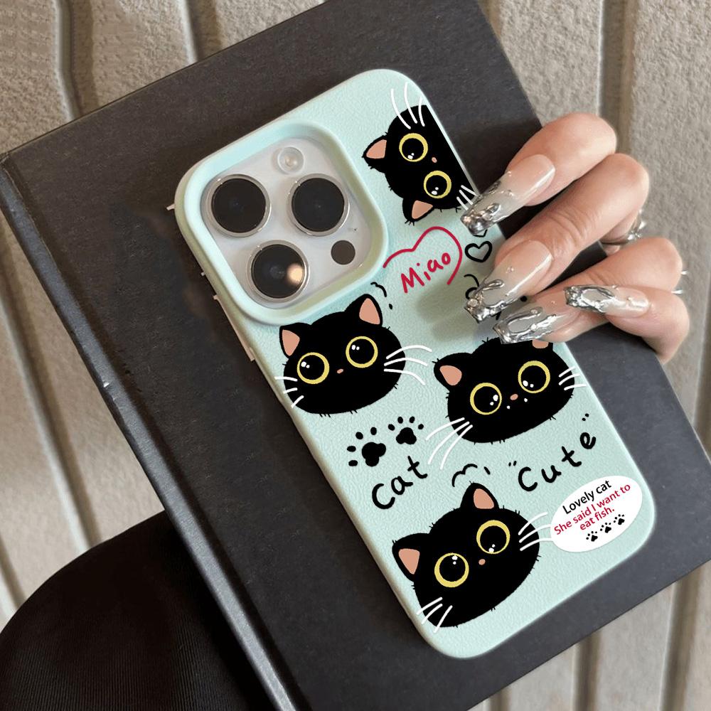 Custodia per telefono gatto nero carino per custodia iPhone 16 Pro Max iPhone 13 11 15 12 14 Pro Max Plus in silicone antiurto opaca in pelle