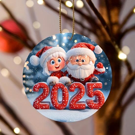 Santa Claus Acrylic Pendant with Lanyard Easy To Hang Adorable Christmas Tree Decoration Hanging Ornament Holiday Gift