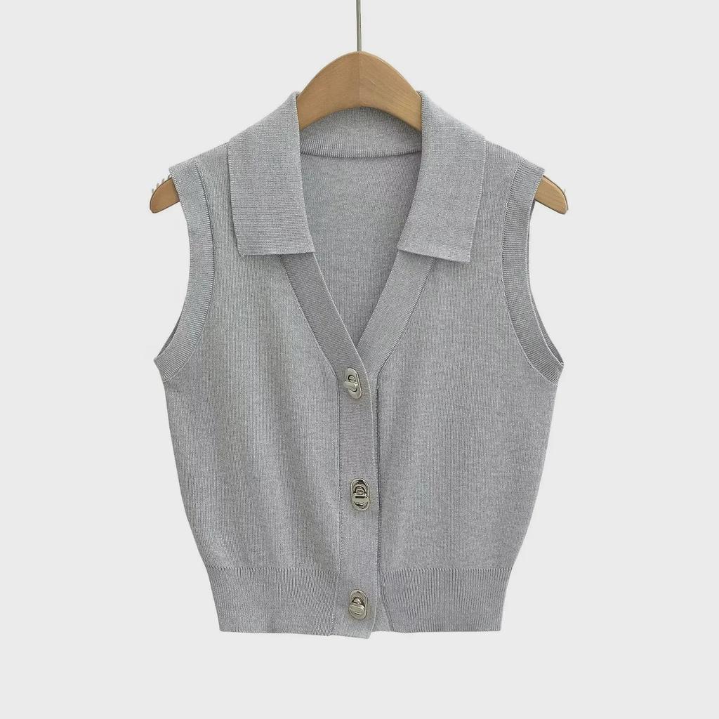 2024 European-American Slim Fit Sleeveless Button Sweater