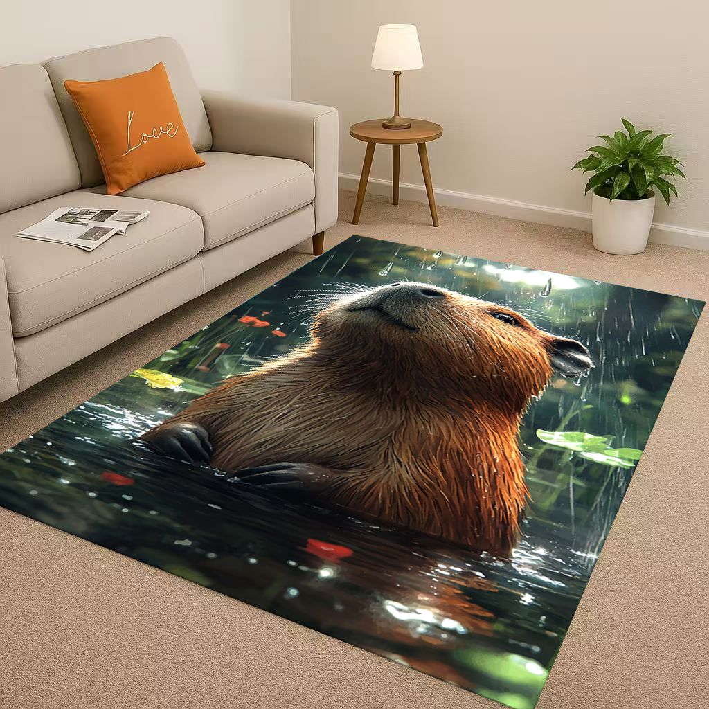 Kawaii Capybara Kunst Cartoon Wohnzimmer Rutschfester Teppich Weicher Teppich für Schlafzimmer Spielzimmer Sofa, Leicht zu Reinigen Heimdeko Fußmatte