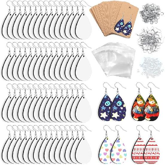 ZOCONE 60 Pcs Sublimation Earrings Blank Bulk, Sublimation Printing Earrings Unfinished Rectangular Heat Transfer Earring Pendant with Earring Hooks