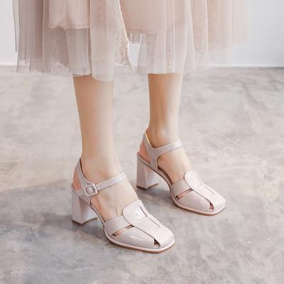 Roman Baotou sandály dámské tkané duté letní nový styl vílí styl vysoké podpatky sandály dámské