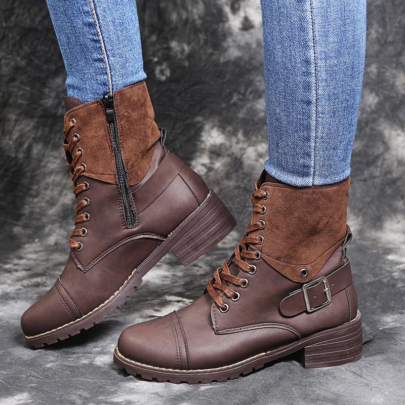 Moda Mujer Botas de Motocicleta Moda Vintage Botas Vaqueras De Cuero Encaje  Hasta Media Pantorrilla Botas comprar a buen precio — entrega gratuita,  reseñas reales con fotos — Joom