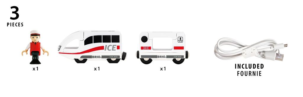 BRIO World Railway Series USB Rechargeable ICE Train 36088, Wooden Rail, Electric Vehicle, Locomotive, Ages 3+