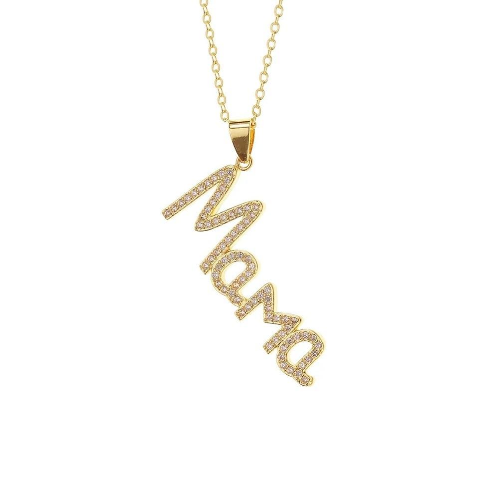 Aesthetic MOM Necklace Jewelry Gift for Mother's Day Trendy Zircon Letter Clavicle Chain Overlay