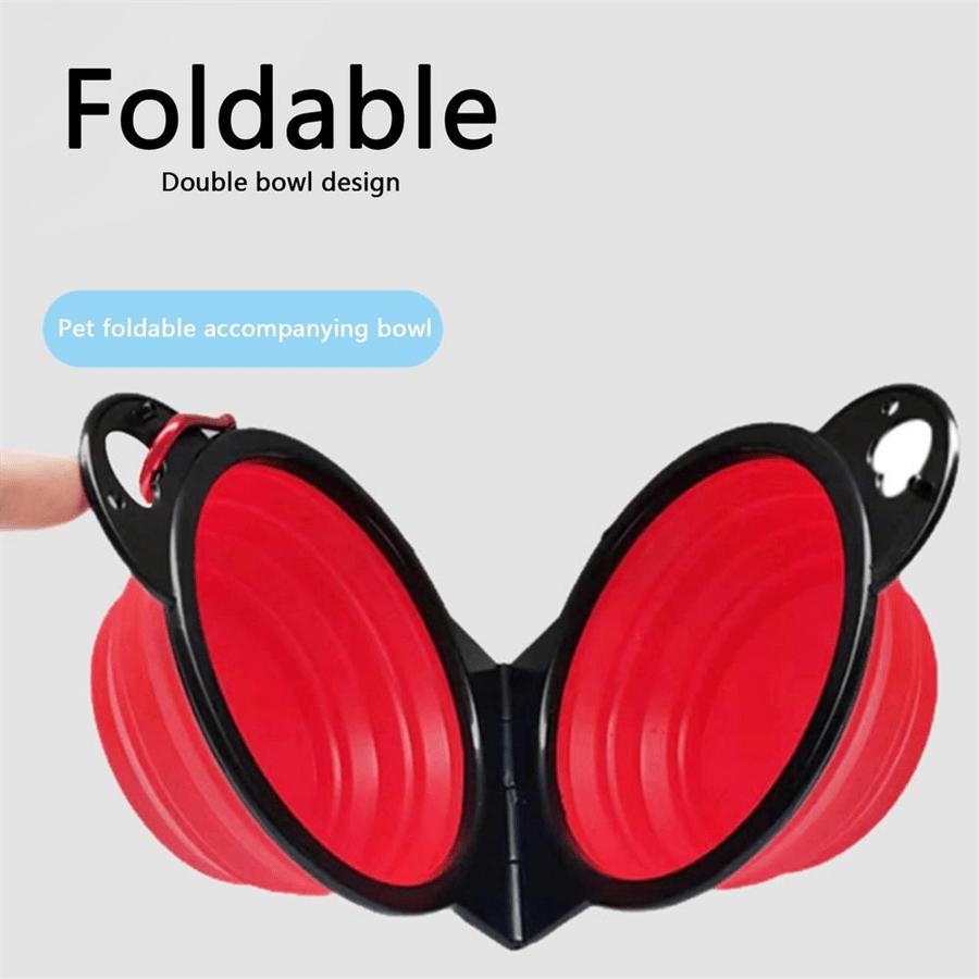 2 In 1 Dog Bowl Portable Foldable Pet Double Bowl Collapsible Silicone Water Bowls For Dog Outdoor Travel Puppy Food Container Water Bottle Camping