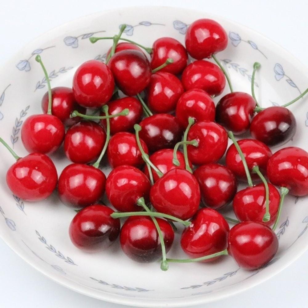 50 Pcs 1 Inch Artificial Red Cherries Foam Simulation Fruit Model Fake Cherry Fruit Home Decoration