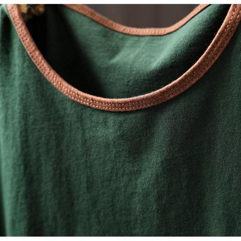 Johnature Damen Vintage T-Shirts O-Ausschnitt Kurzarm Weich Sommer Patchwork Taschen Freizeit T-Shirts Weiblich