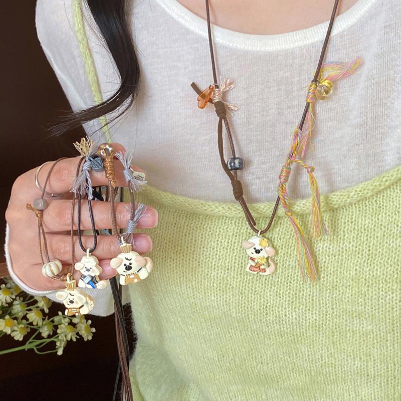 

Wax rope ceramic dripping oil puppy long pendant necklace cute puppy fashion versatile sweater chain exquisite necklace women