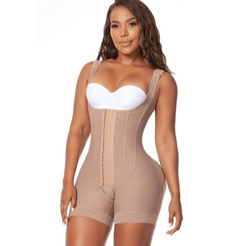European & American Plus Size Open-Crotch Body Shaper: Hip Lifting, Tummy Control Bodysuit with Row Buckle.
