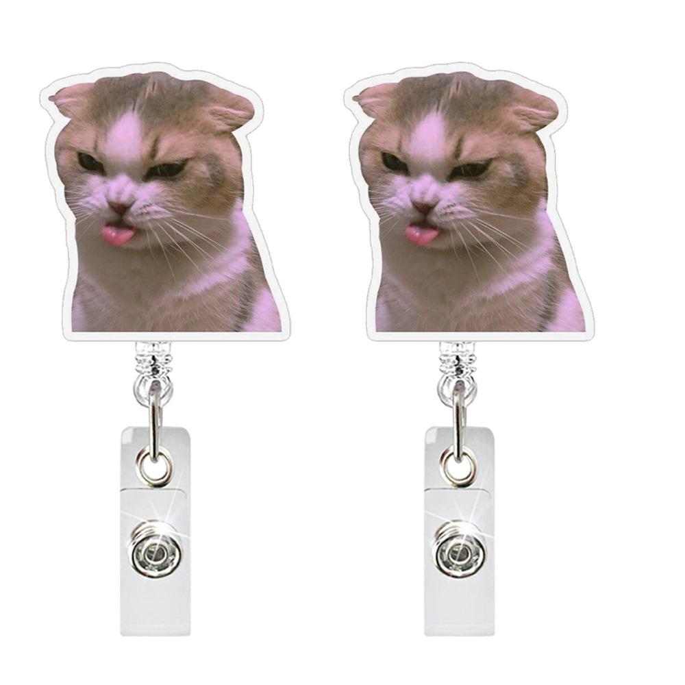 

2pcs Portable Cat Keychain Funny Retractable Badge Holder Alligator Badge Reel Clip Card Decor Style 6