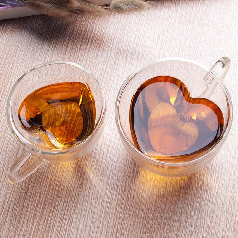 1 Stück Herz Liebe Form Glas Tasse Paar Tassen Doppelwandiges Glas Tasse Hitzebeständig Tee Bier Tassen Milchkaffee Tasse Geschenk Trinkgeschirr
