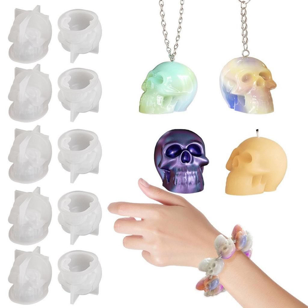 3D Totenkopf Silikon Kerzenform Halloween Gips Seifenform DIYs Kerzenherstellung Werkzeug Armband Anhänger Schlüsselanhänger Harz Formen