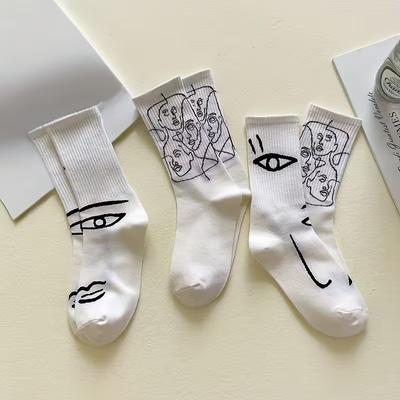 3 Paires de Chaussettes Mi-mollet Créatives Unisexes Tendance Ligne Abstraite