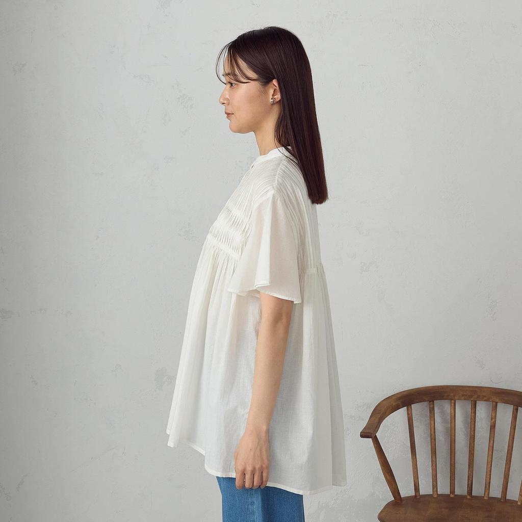 Comme Ca Ism Indian Cotton Pintuck White Blouse, 12-90IK07-205,