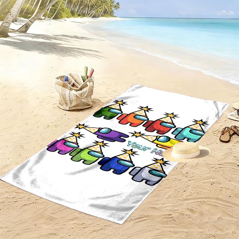 Among Us Custom Name Print Beach Towel, Large Soft Quick Dry Towel for Beach Camping Swimming
