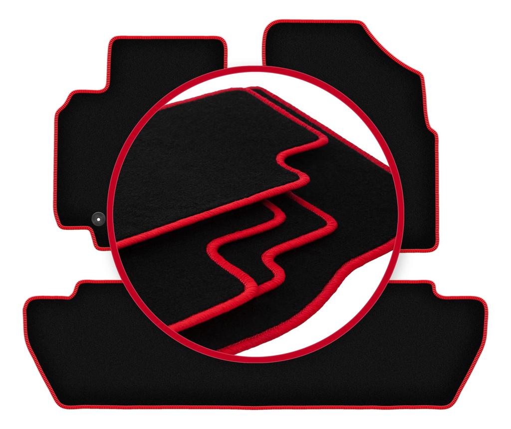 Velours-Fußmatten mit rotem Rand für: Citroen Berlingo II Kastenwagen, Hochdachkombi, 5-Sitzer (2008–2018)