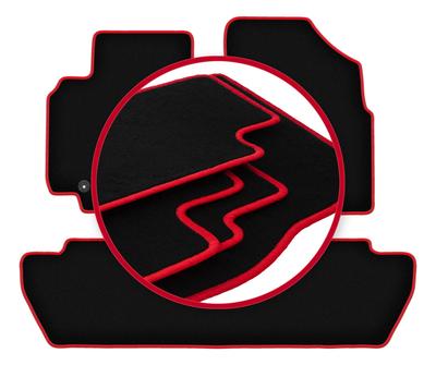 Tapis de sol en velours avec bordure rouge pour: Citroën Berlingo II kombivan, multispace, 5 places (2008-2018)