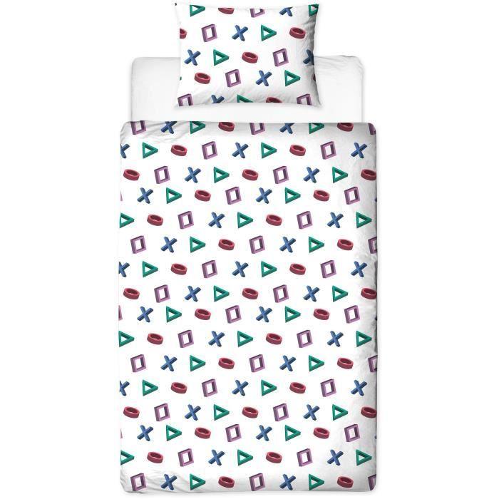 Parure De Lit Réversible - PLAYSTATION - Microfibre - 1 Housse De Couette 140 X 200 Cm + 1 Taie 63 X 63 Cm