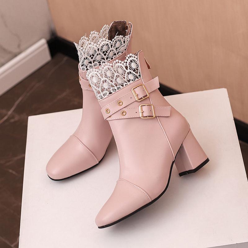 Damskie botki na wysokim obcasie jesień i zima nowy kolor rzymskie botki grube obcasy duże rozmiary damskie buty