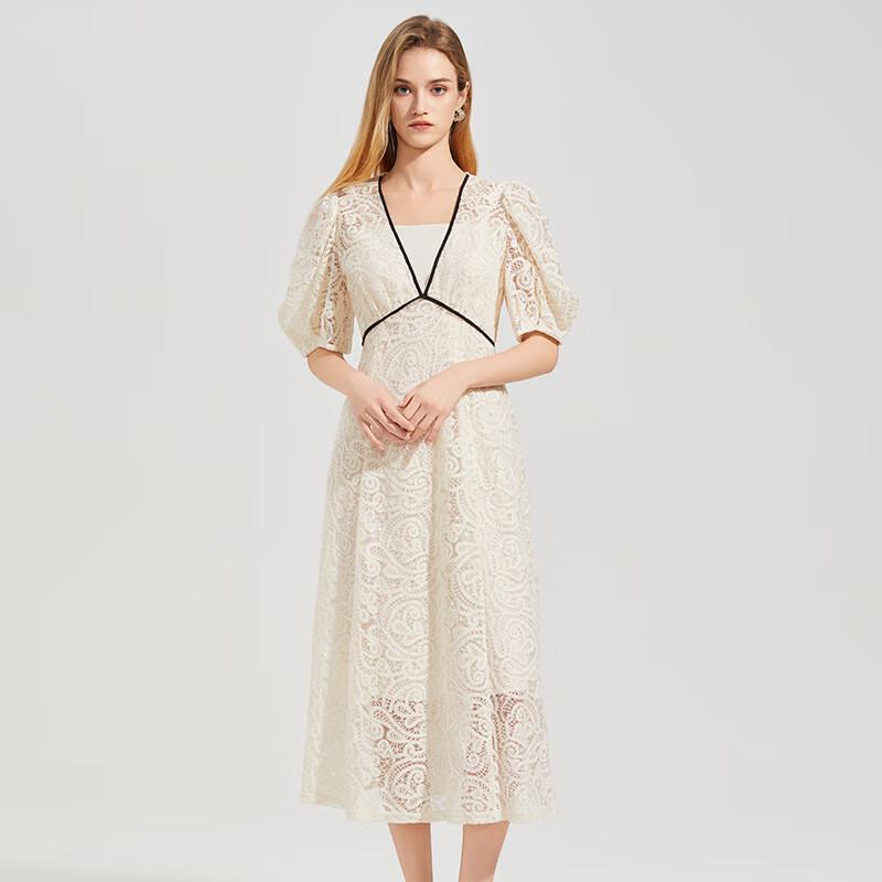 Women's Elegant V-Neck Lace Midi Dress