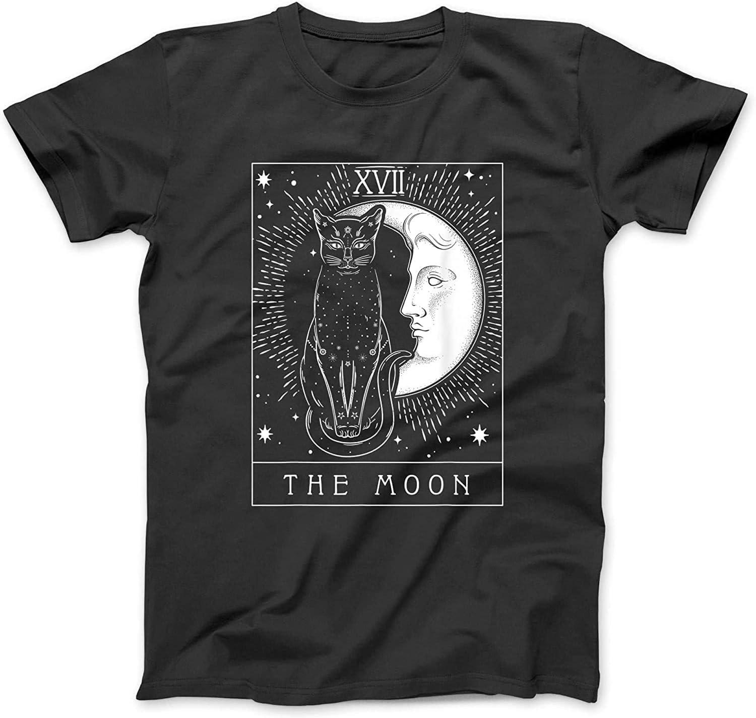 Tarot Card Crescent Moon and Cat Graphic Halloween Shirt Men Women Plus Size _ Made in USA _ by VnSupertramp Apparel S