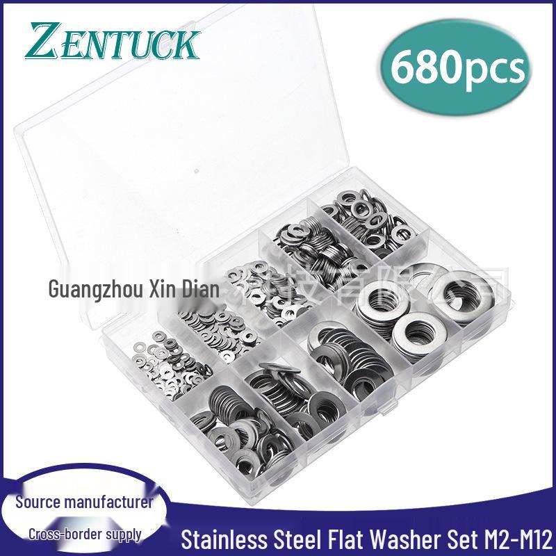 680pcs Stainless Steel Flat Washer Set M2-M12 304 Gasket