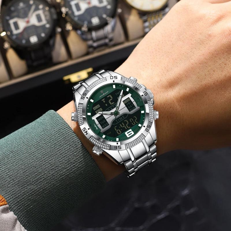 POEDAGAR Sports Luxury Man Wristwatch Dual Time Display Digital Week Date LED Luminous Men Watch Electronic Quartz Watches