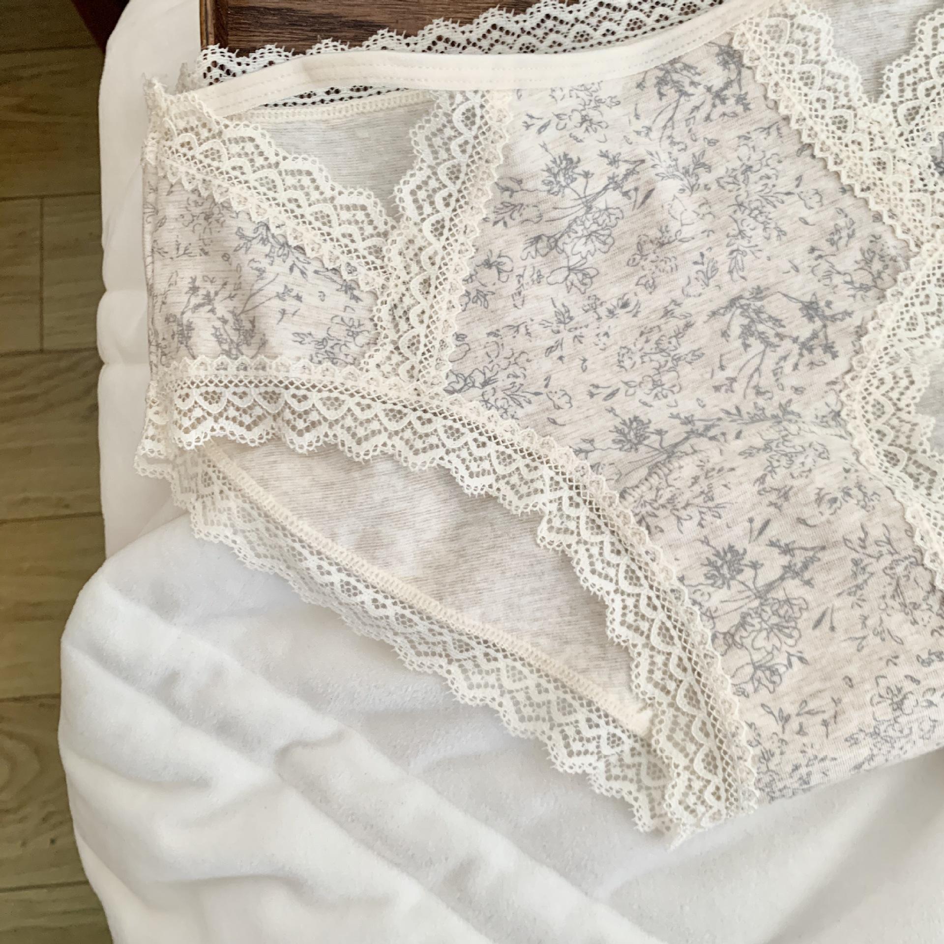 

Women s Spring and Autumn Lace Printed Pure Cotton 10A Grade Antibacterial Extended Crotch Mid Low Waist Underwear XL синій