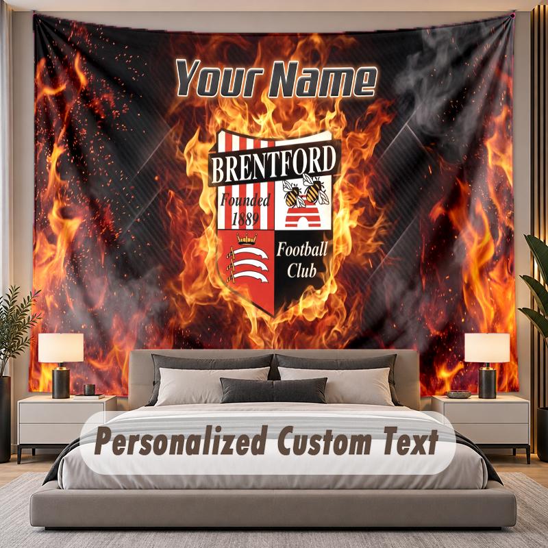 Custom Name Text Tapestry Brentford Football Personalized Polyester Wall Tapestry For Bedroom And Room