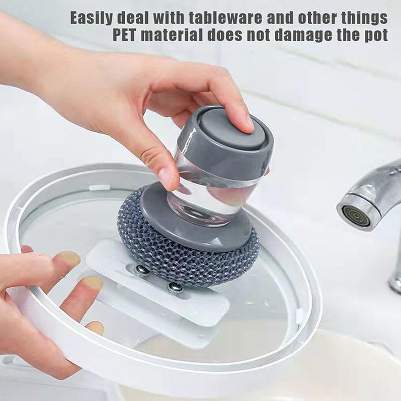 Durability Pots Cleaning Brush With Soap Detergent Dispenser,Gentle On Nonstick Cookware, For Home Restaurant Use