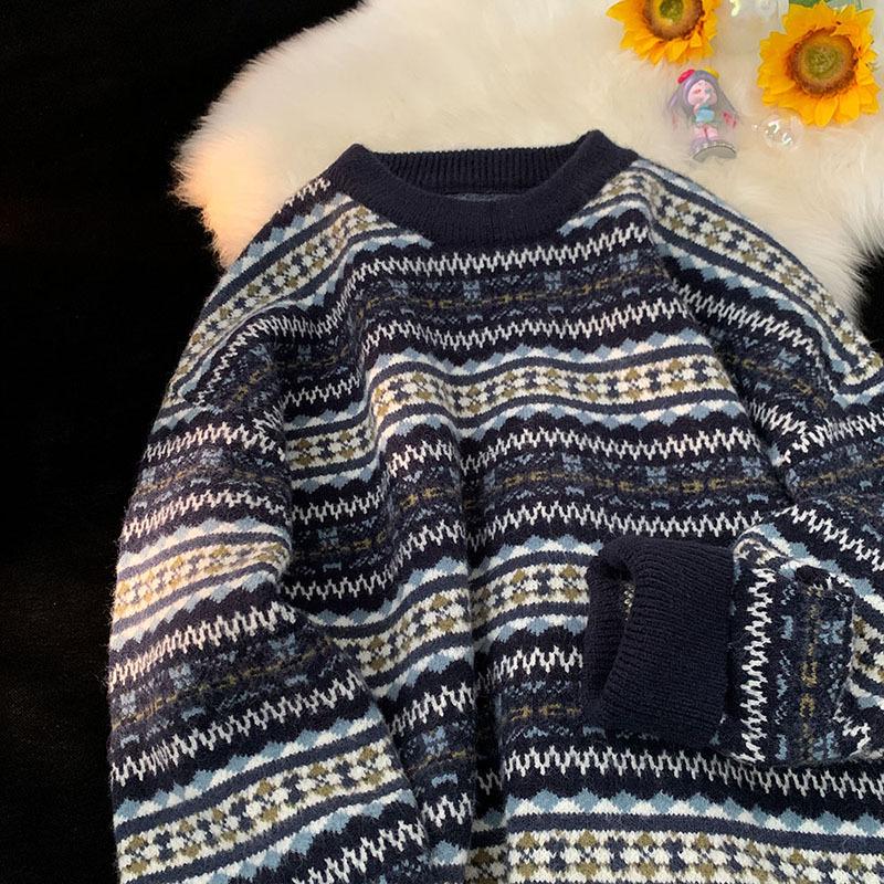 

Мужской рождественский свитер в полоску в корейском стиле - модная куртка высокого класса на осень/зиму 2023 года M темно-синий