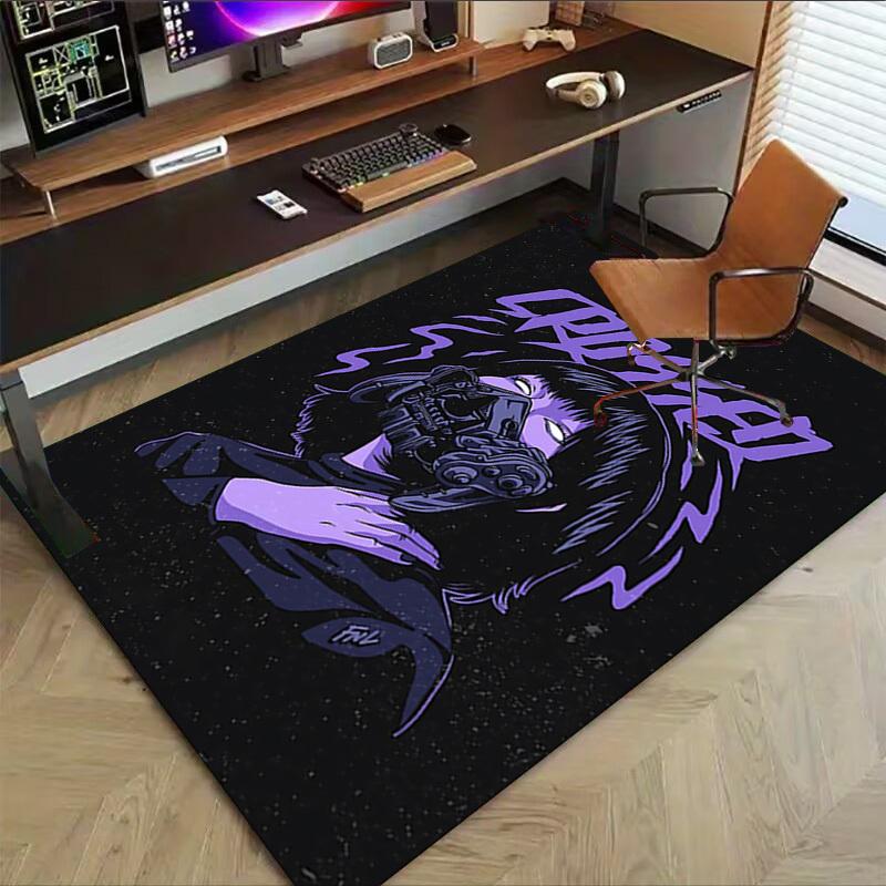 1pc CROSSED MASK Home Office, Durable Polyester Floor Mat with Easy, Office Decor, Urban Style, Nonslip Backing