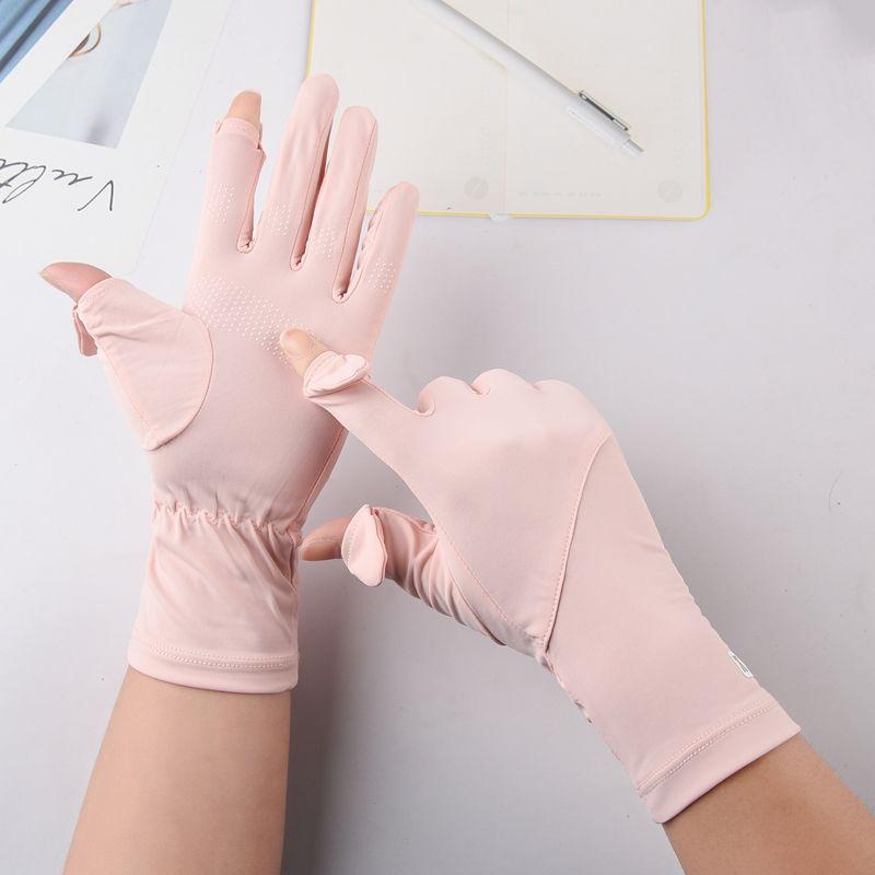 

Перчатки для защиты от солнца для женщин Летние тонкие из ледяного шелка Эластичные откидные Сенсорные для улицы Электрический автомобиль Велоспорт и вождение Защита от УФ-лучей K standard Ice Silk sunscreen-pink