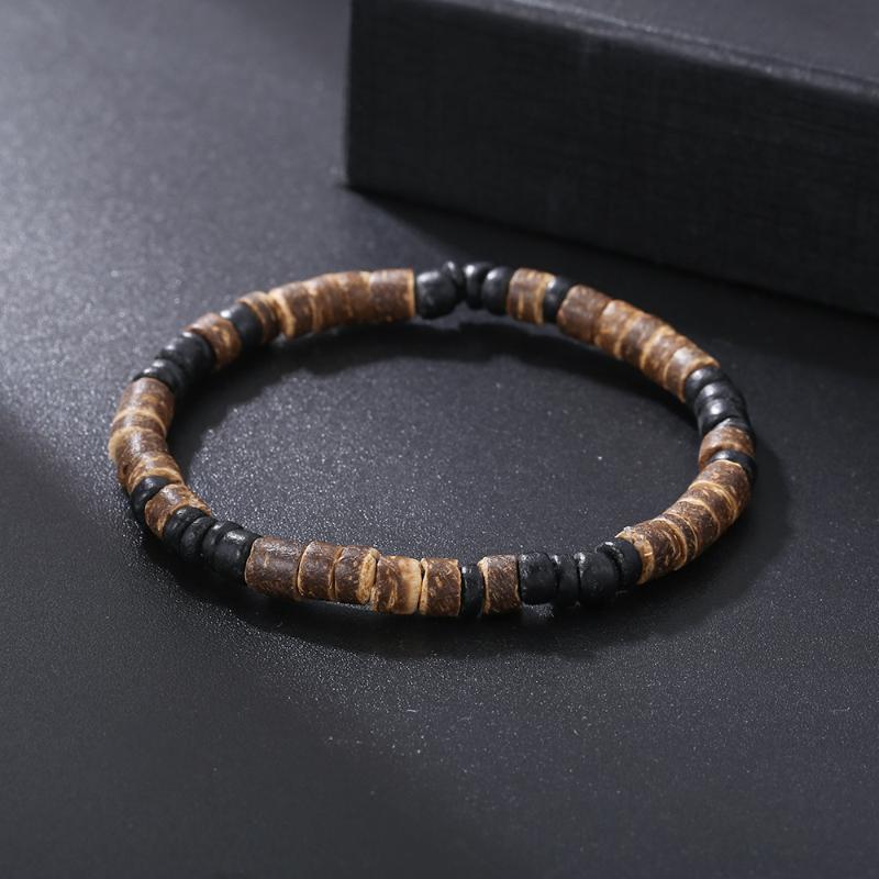 

Vintage Handmade Beaded Skull Bracelet For Men Wooden Coconut Shell Beaded Bracelet Jewelry A8