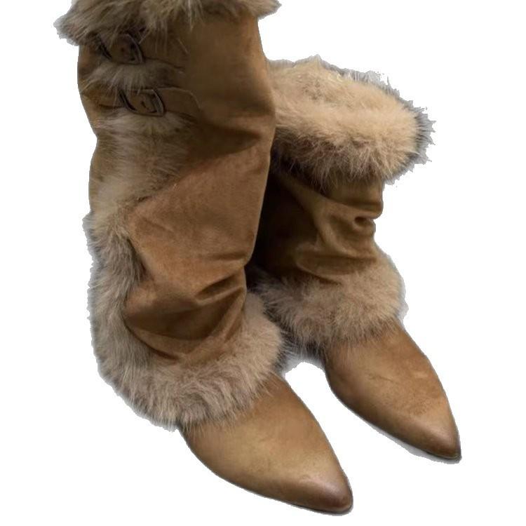 Neue Damen-Spitzschuhe, Gepolsterte und Verdickte Damenstiefel, Stiefel im Retro-Stil