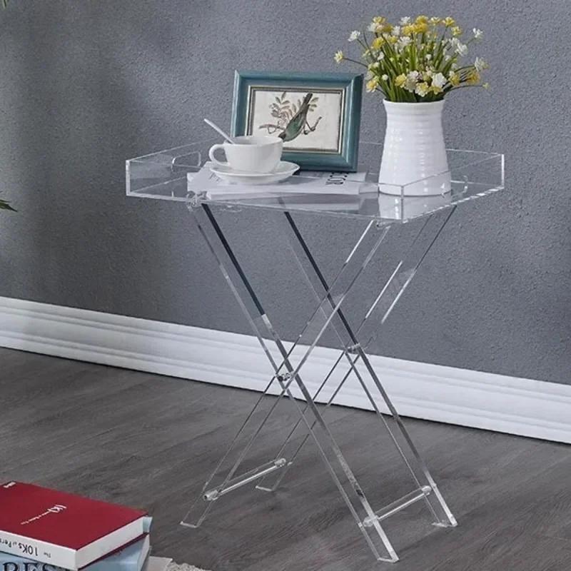 Acrylic folding table Portable folding coffee table Internet celebrity transparent coffee table Simple bedside storage tray