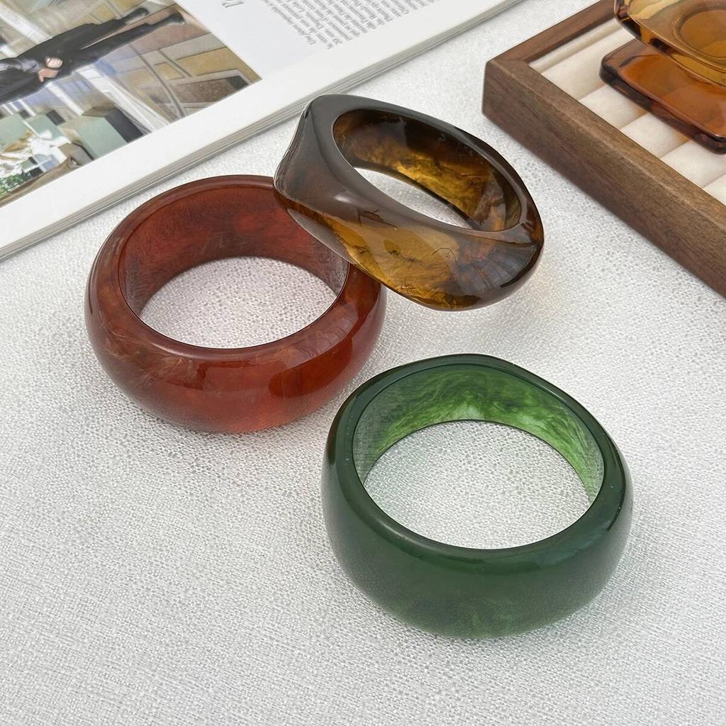 Ingemark 3 Styles Vintage Irregular Glossy Resin Acrylic Bracelets for Women New Trend Boho Wide Bangles Y2K Jewelry Accessories