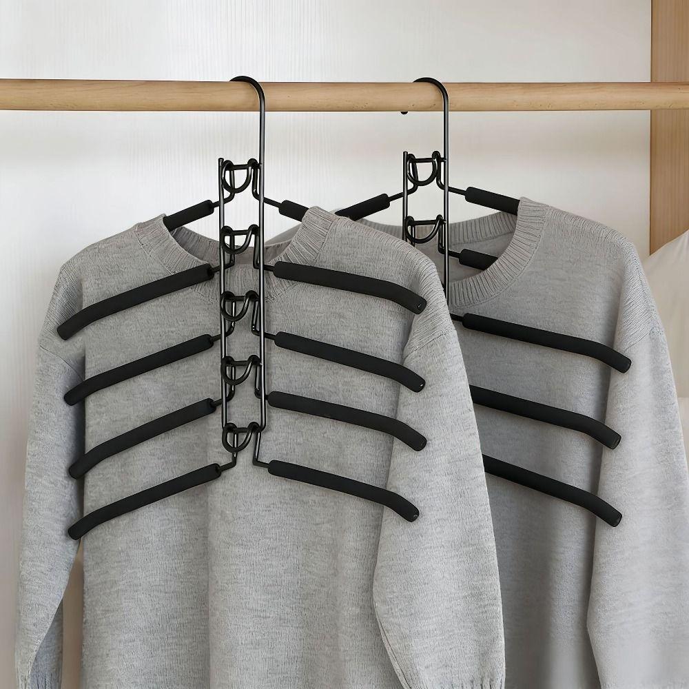 5 in 1 Multi Layer Hanger Non-Slip Foam Pads Detachable Multifunctional Clothes Rack Sturdy with Hooks Hanging Closet Hanger