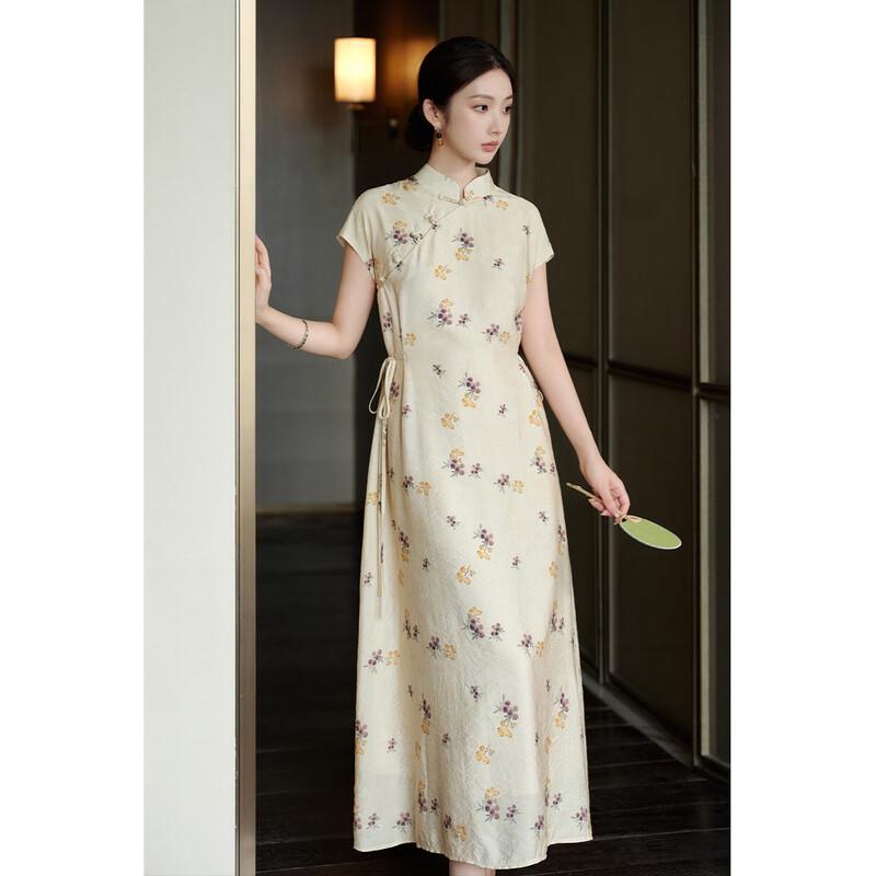 

JK&JS Новое платье миди свободного кроя в китайском стиле с цветочным принтом M