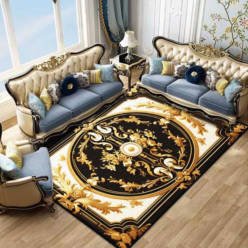 Retro Golden Luxury Carpet Large Living Room Decoration Home Rugs Non-slip Bedroom Mat Customizable Coffee Table Lounge Rugs