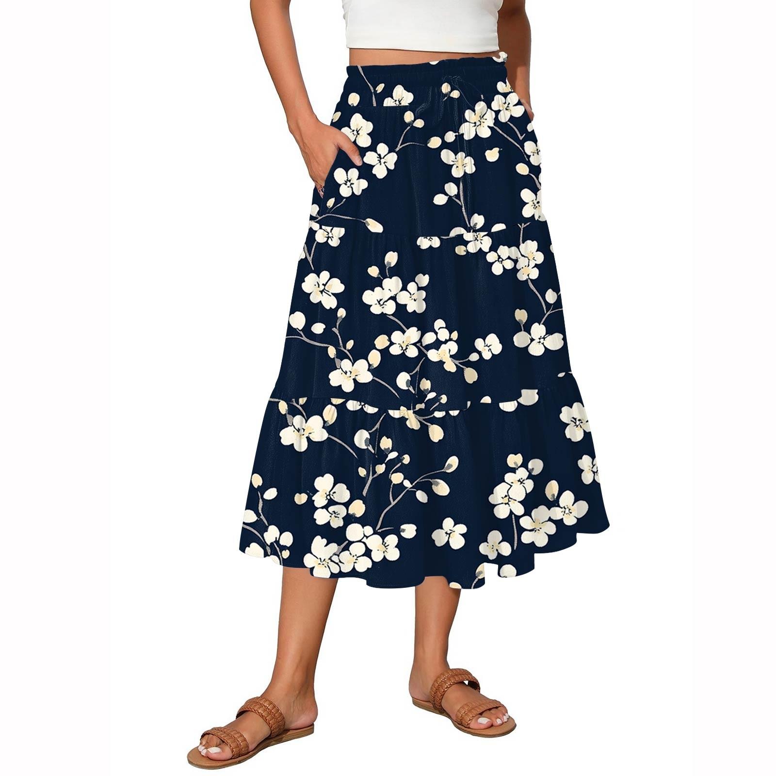 

Жіночі розкльошені жіночі спідниці-лінія з рюшами та довгі спідниці з еластичною талією Елегантні багаторівневі довгі спідниці в стилі бохо M