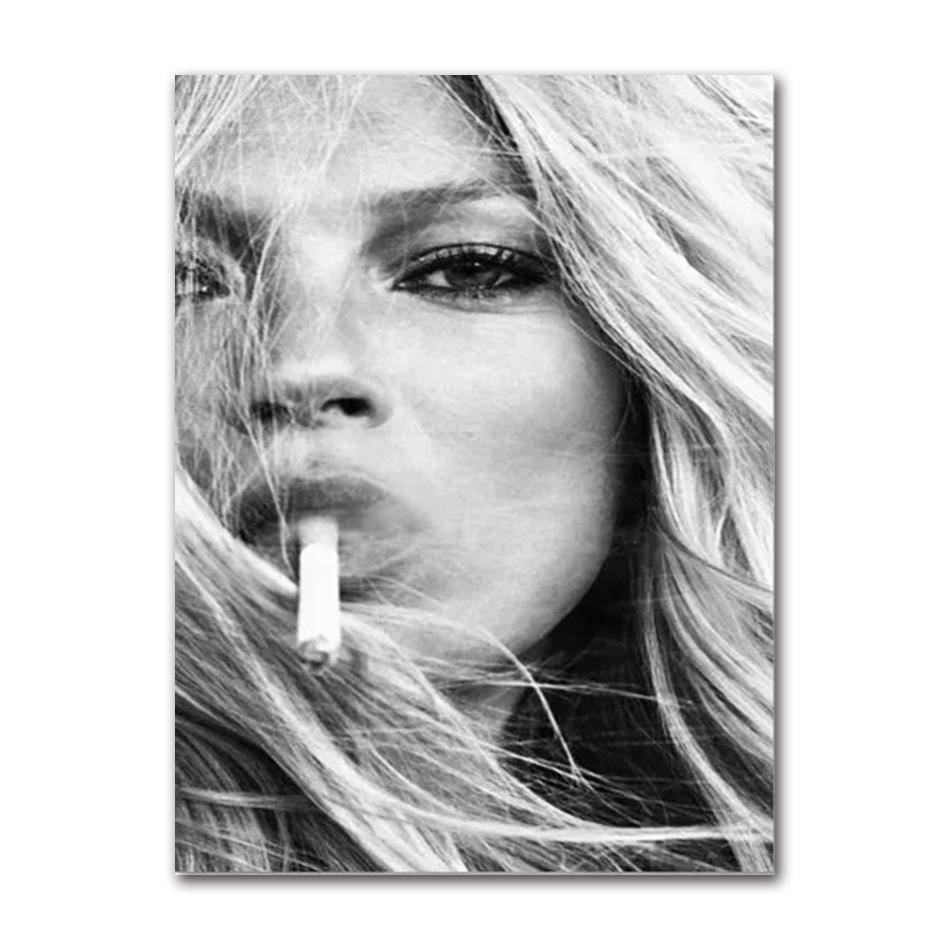 Vintage Sexy Supermodel Kate Moss Poster Rauchend Leinwandbild Druck Wandkunst Feministische Mode Wandkunst Bild Hoom Dekor