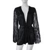 Women Satin Robe Lace Long Sleeve Silk Lingerie Bathrobe Belt Loose Nightgowns