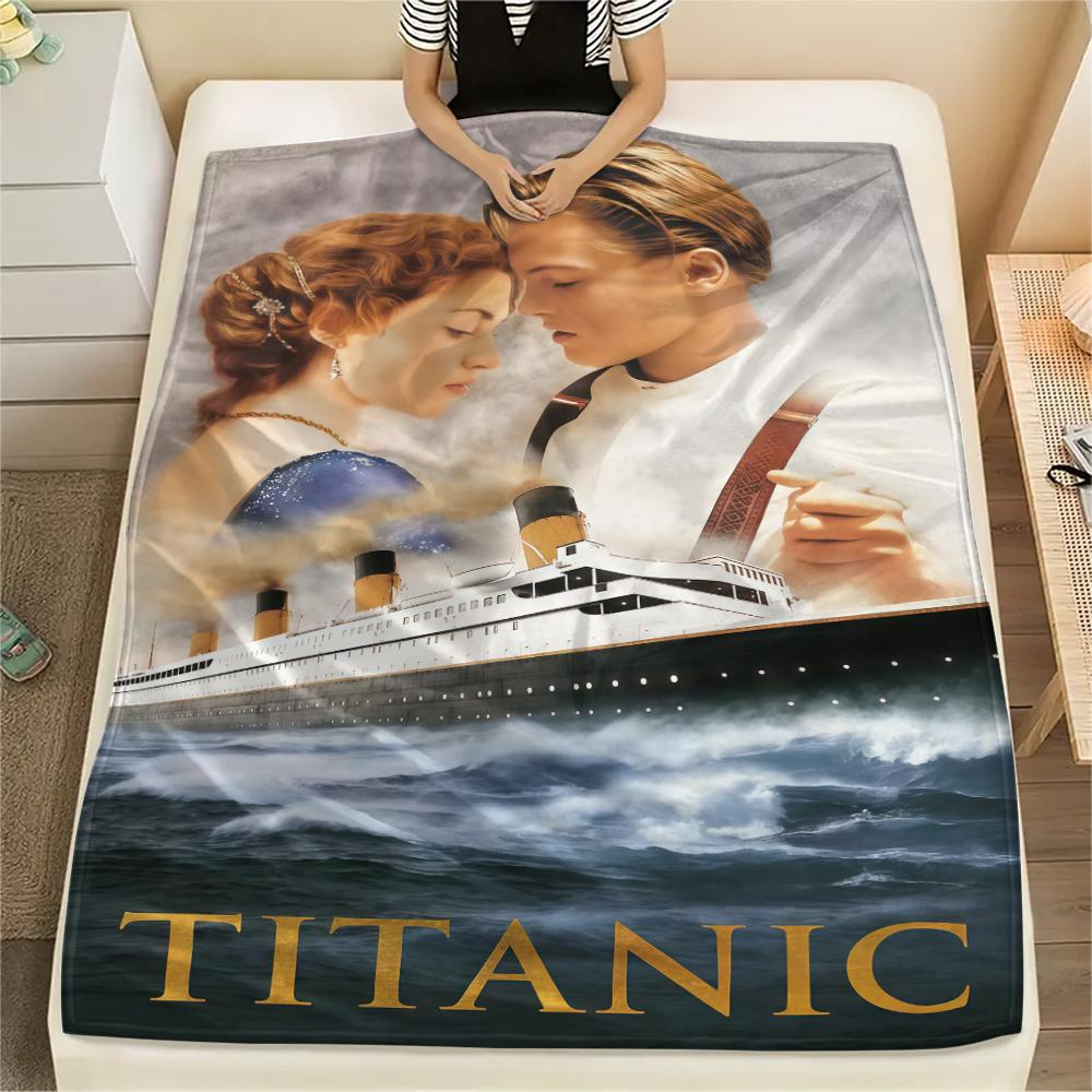 

1PC Titanic Print Flannel Blanket, High quality All Seasons, Home Decor, Warmth and Comfort, Perfect for Christmas Gifts 80cm x 120cm