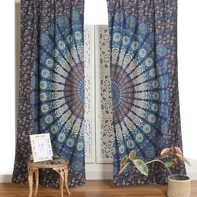 Beautiful Indian Bohemian Psychedelic Hippie Peacock Mandala Window Curtain Panels for Bedroom, Living, Balcony (Blue Green)