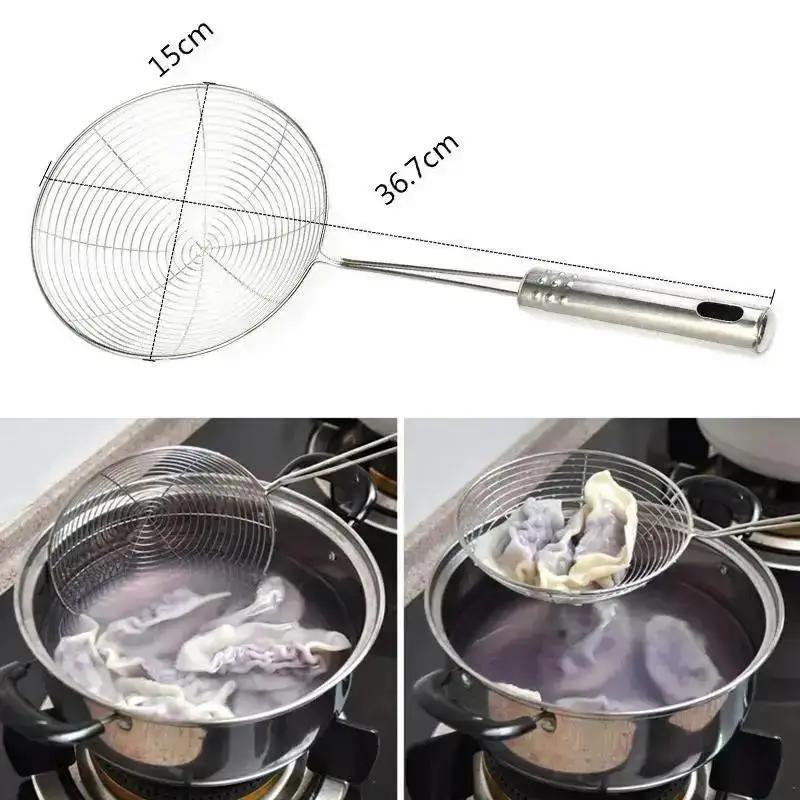 Reinforced Stainless Steel Colander Soup Spoon With Wooden Handle Fine Mesh Strainer Pot Frying Kitchen Convenience Small Tools