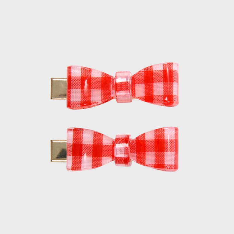 Eireve PETITE GINGHAM CHECK RIBBON HAIR CLIP SET (4 COLORS / 2PCS)