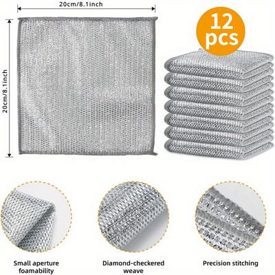 12pcs Steel Wire Cleaning Cloth Multipurpose Rag Kitchen Stove Cleaning Net Dish Towel Sink Wire Dish Washing Mesh Clean Gadgets